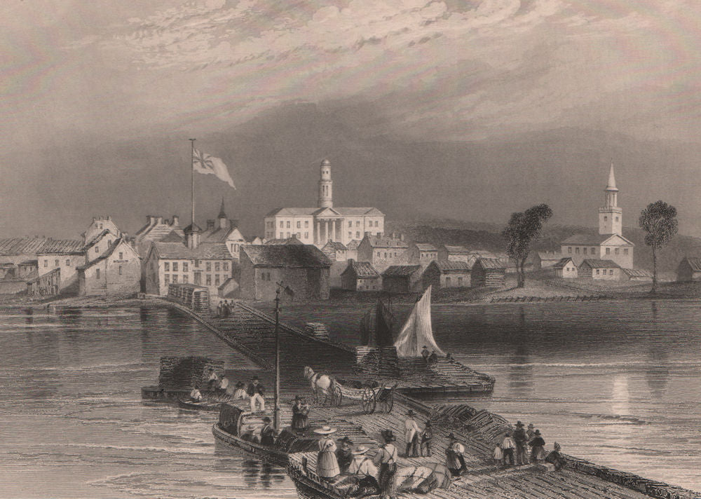 CANADA. Cobourg, Ontario. Jetty & Victoria Hall. BARTLETT 1842 old print